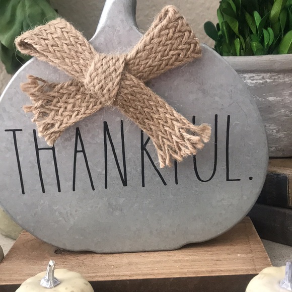 Rae Dunn Rustic Farmhouse fall galvanized pumpkin on wooden base - Picture 2 of 6